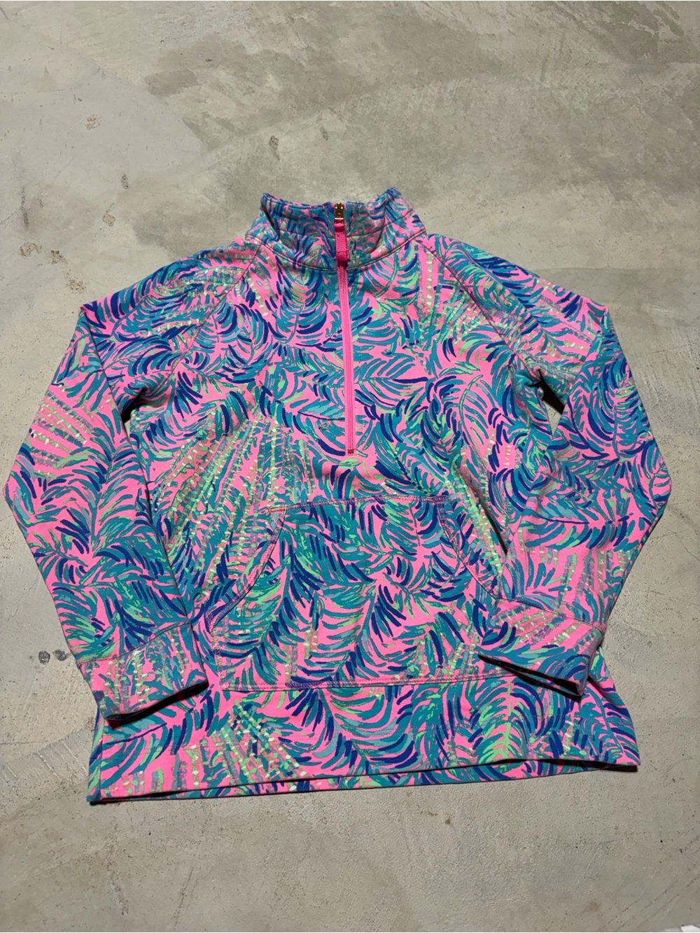 Lilly Pulitzer Tropical Print Quarter-Zip Pullover large 8-10